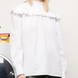 HELMUT LANG Ruffle Long Sleeve Sz Large $345 in White